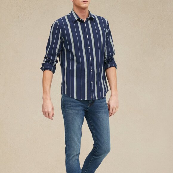 Banana Republic Other - Banana Republic Untucked Slim Fit Cotton Shirt L Navy Stripe